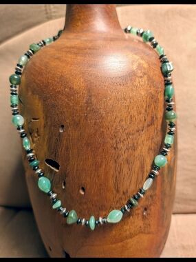 Green Beaded Necklace And Earrings Set- Women's Jewelry
